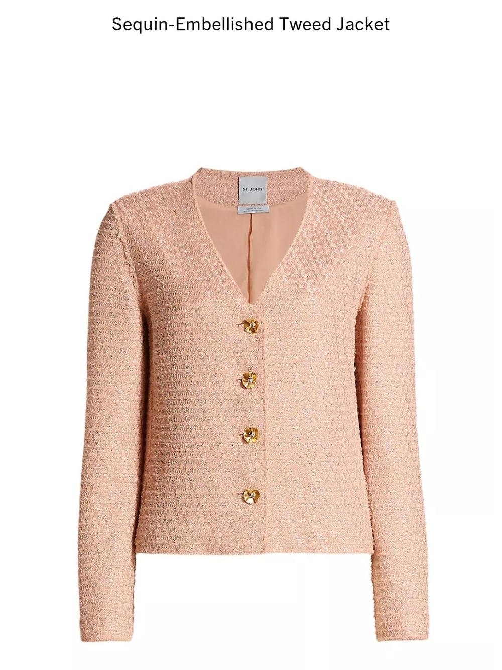 St. John Sequin-Embellished Tweed Jacket & Dress Set in Blush Pink Size 14 - Picture 2 of 14